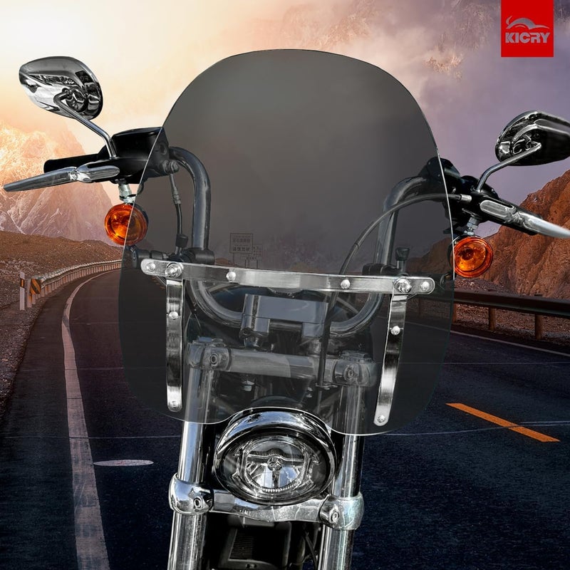 KICRY زجاج أمامي عالمي للدراجات النارية 18"x16" متوافق مع هارلي ديفيدسون هوندا كاواساكي سوزوكي ياماها كروزر سافاج إنترودر فولوشيا بولفارد فولكان VN (دخاني) - Image 5